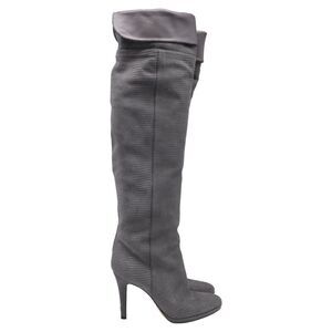 Jimmy Choo Lizard-Embossed Knee-High Boots in Grey Suede